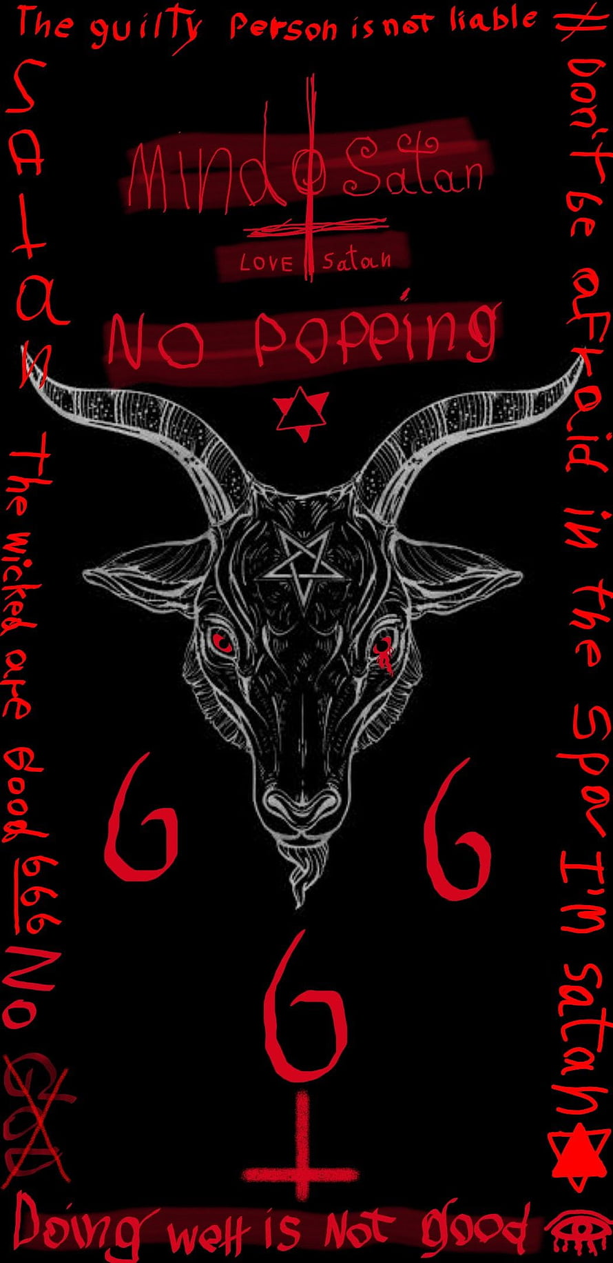 Satanic Goat Skull with Pentagram and 666 Symbol on Black Background HD phone wallpaper