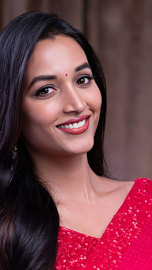 Srinidhi Shetty Portrait in Vibrant Red Sequined Dress with Bindi HD phone wallpaper