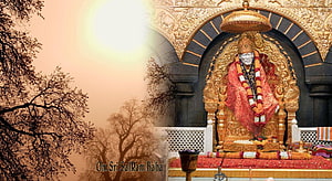 Shirdi Sai Baba Temple Murti with Golden Throne and Sacred Garland HD wallpaper
