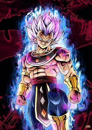 Vegeta Ultra Ego Form with Purple Aura and Blue Energy in Dragon Ball Super HD phone wallpaper