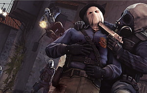 Counter-Strike Global Offensive Tactical Combat Scene with Gas Masks and Firearms HD wallpaper