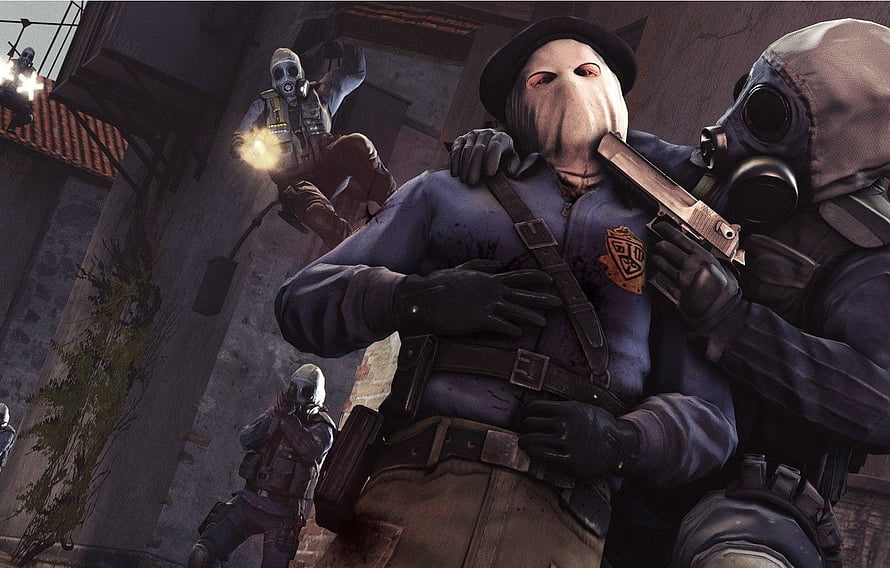 Counter-Strike Global Offensive Tactical Combat Scene with Gas Masks and Firearms HD wallpaper