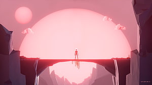 Planet Alpha Ultra Sci-Fi Landscape with Silhouette on Bridge HD wallpaper
