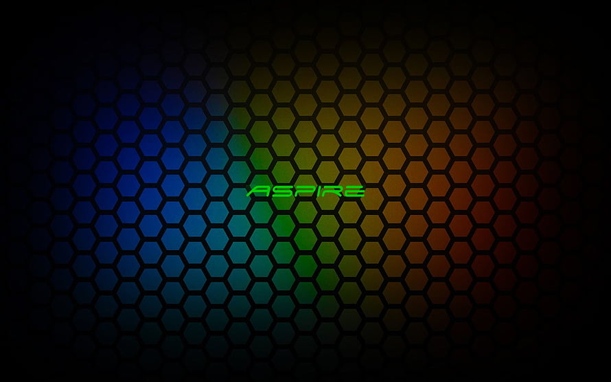 Acer Aspire Hexagonal Grid with Blue Green and Orange Gradient Glow on Dark Background HD wallpaper