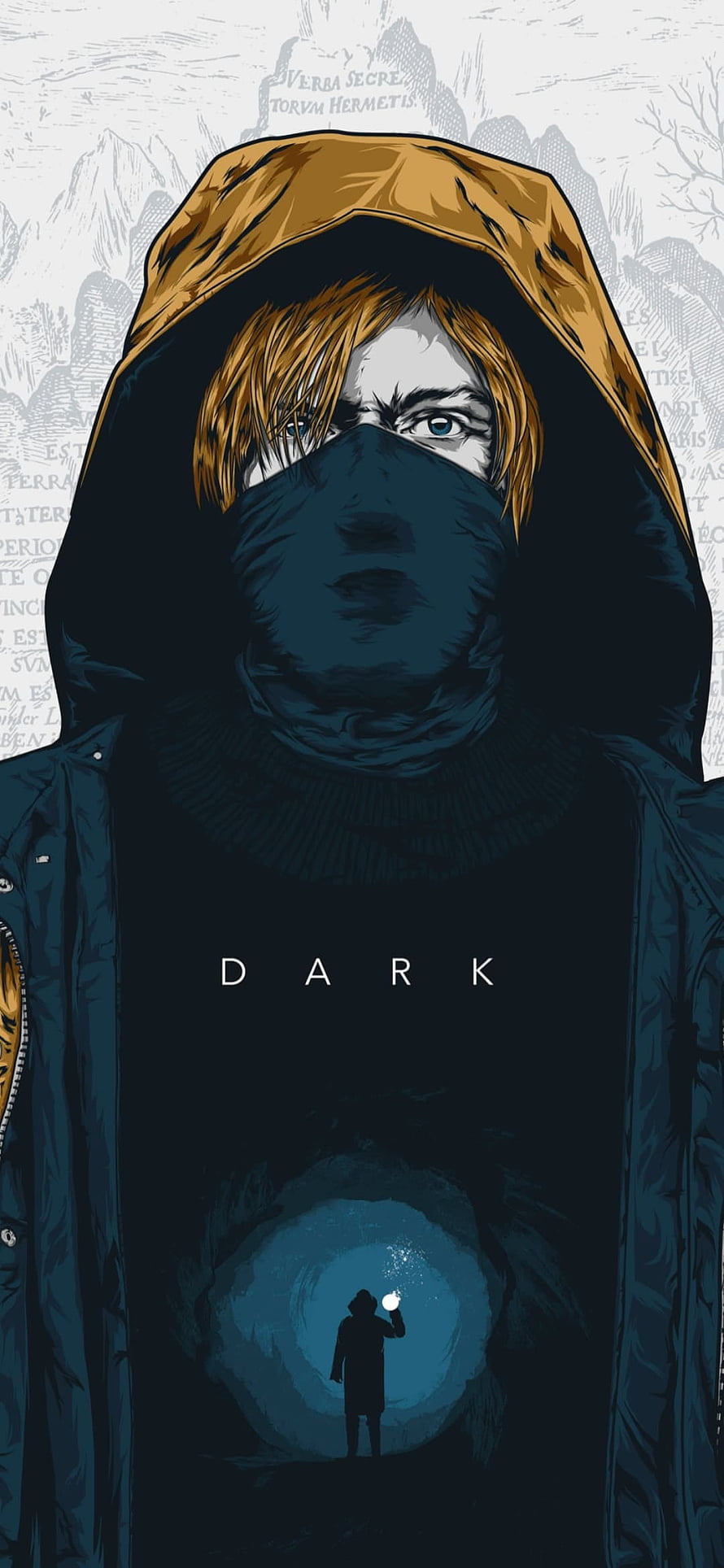 Dark Netflix Series Hooded Character Illustration with Mysterious Tunnel Scene HD phone wallpaper