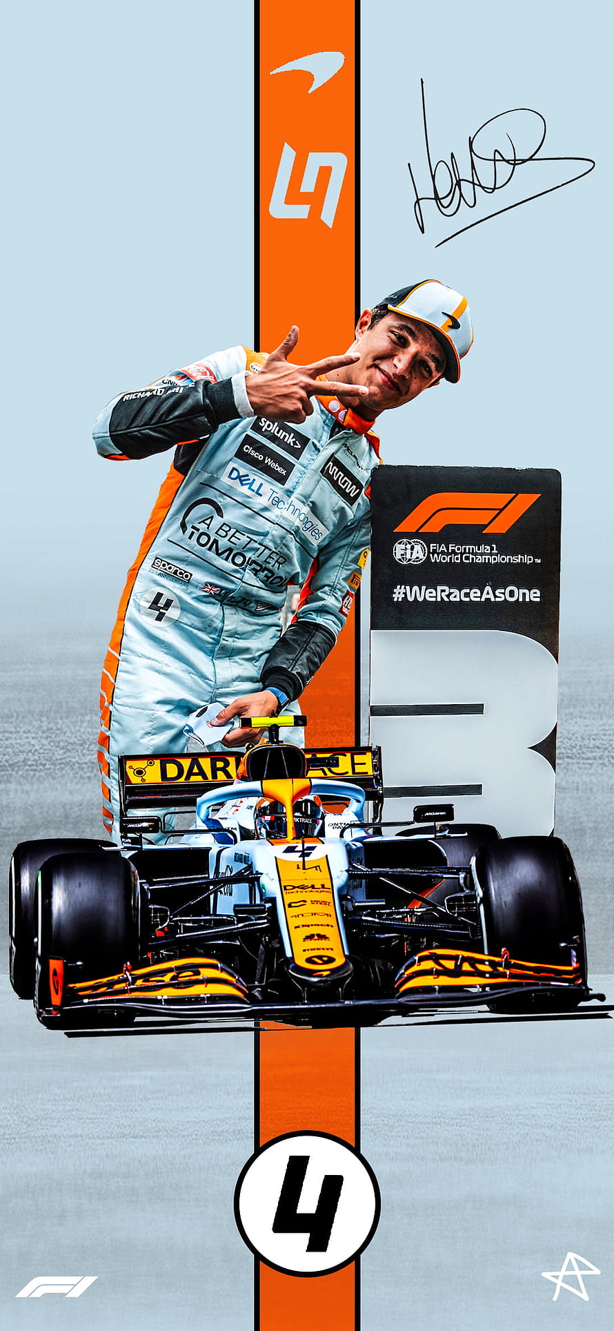 Lando Norris McLaren F1 Driver Portrait with Race Car and Signature HD phone wallpaper