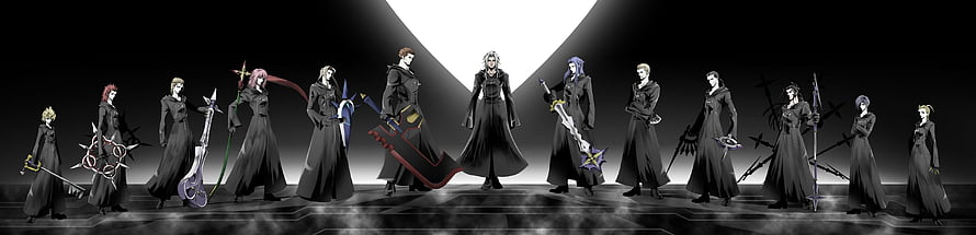 Kingdom Hearts Organization XIII Members in Black Coats with Weapons HD wallpaper