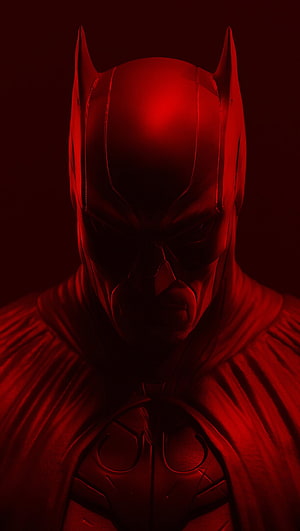 Red Batman Portrait in Dramatic Crimson Lighting with Dark Cape and Cowl HD phone wallpaper