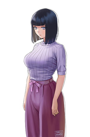 Hinata Hyuga Anime Character in Purple Ribbed Top and Wide-Leg Trousers HD phone wallpaper
