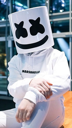 Marshmello in White Hoodie and Iconic Mask HD phone wallpaper