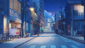 LoFi Tokyo Night Street Scene with Rain and Neon Lights HD wallpaper