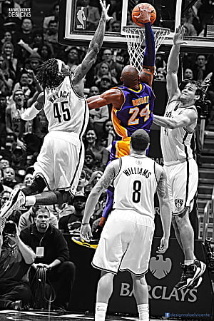 Kobe Bryant dunking over New Jersey Nets defenders in dramatic NBA action HD phone wallpaper