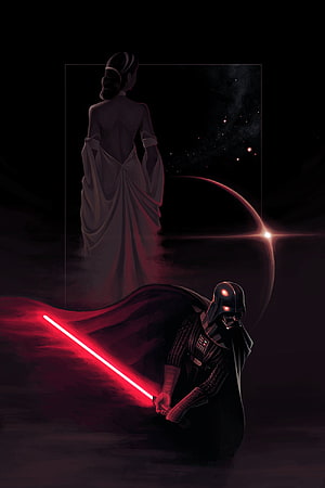 Darth Vader Kneeling Before Padmé Amidala in Dark Fantasy Star Wars Art HD phone wallpaper