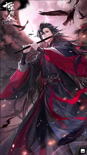 Wei Ying from The Untamed Playing a Dizi Flute Amidst Crows and Embers HD phone wallpaper