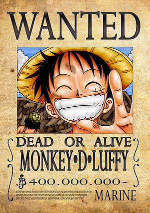 Monkey D. Luffy Wanted Poster from One Piece with 400 Million Berry Bounty HD phone wallpaper