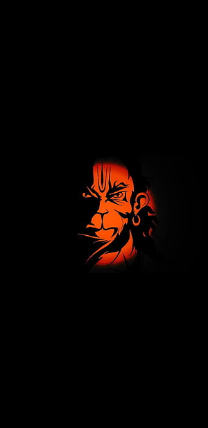 Hanuman Fiery Orange Portrait on Black Background, Hanuman Amoled Mobile , Hanuman Face HD phone wallpaper
