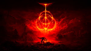 Elden Ring Dark Fantasy Scene With Glowing Red Sigil And Lone Warrior HD wallpaper
