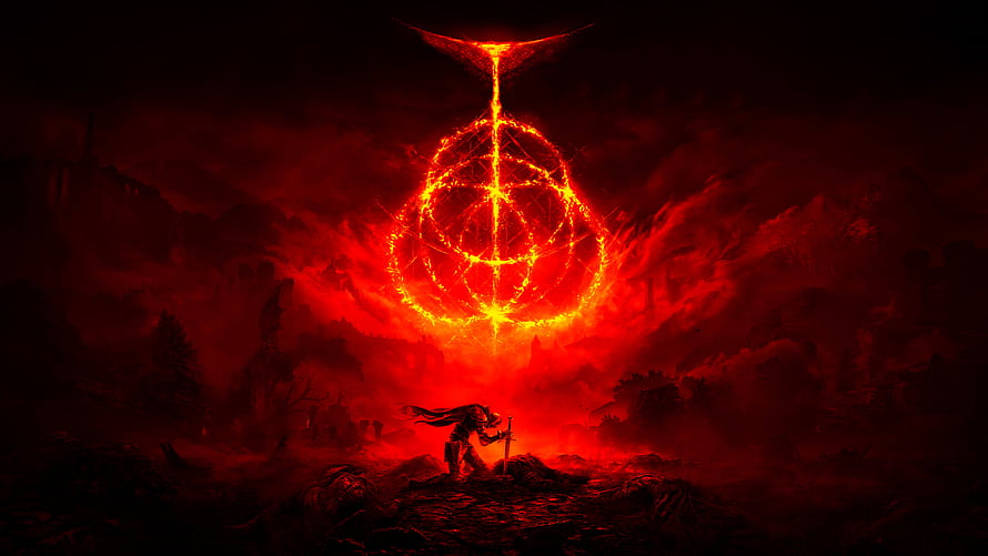 Elden Ring Dark Fantasy Scene With Glowing Red Sigil And Lone Warrior HD wallpaper