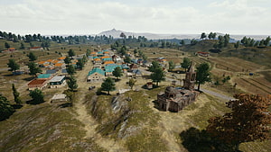 Pochinki Village in Erangel Map from PUBG Battlegrounds Aerial View HD wallpaper