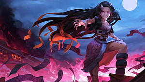 Nezuko Kamado in Demonic Mode from Demon Slayer Anime HD wallpaper