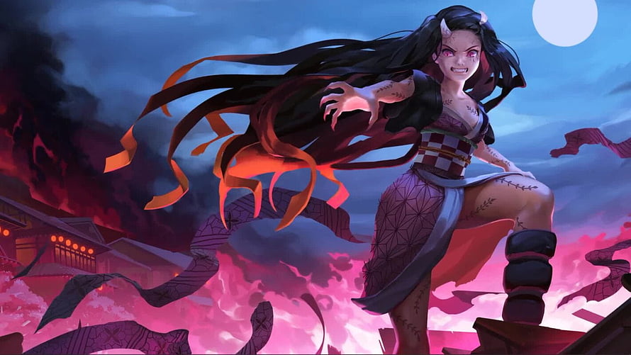 Nezuko Kamado in Demonic Mode from Demon Slayer Anime HD wallpaper