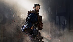Call of Duty Modern Warfare 2019 Soldier in Combat Gear Amidst Smoke and Embers HD wallpaper