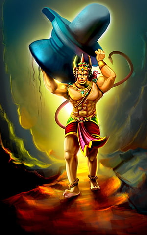 Lord Hanuman Digital Art Illustration Lifting Mountain, Lord Hanuman 3D, Bajrang Dal HD phone wallpaper