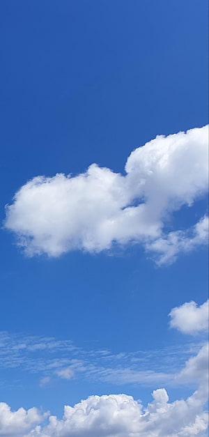 Vast Blue Sky With Fluffy White Cumulus Clouds And Wispy Cirrus Layers HD phone wallpaper