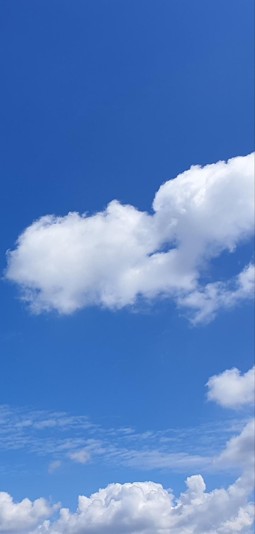 Vast Blue Sky With Fluffy White Cumulus Clouds And Wispy Cirrus Layers HD phone wallpaper