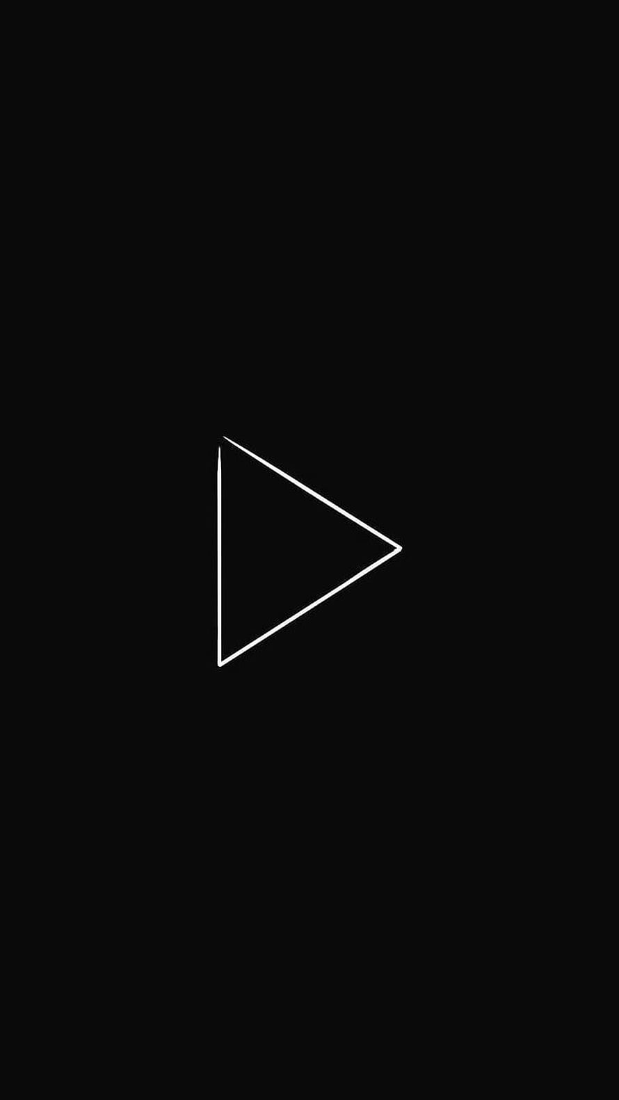 Minimalist White Play Button Outline on Black Background HD phone wallpaper