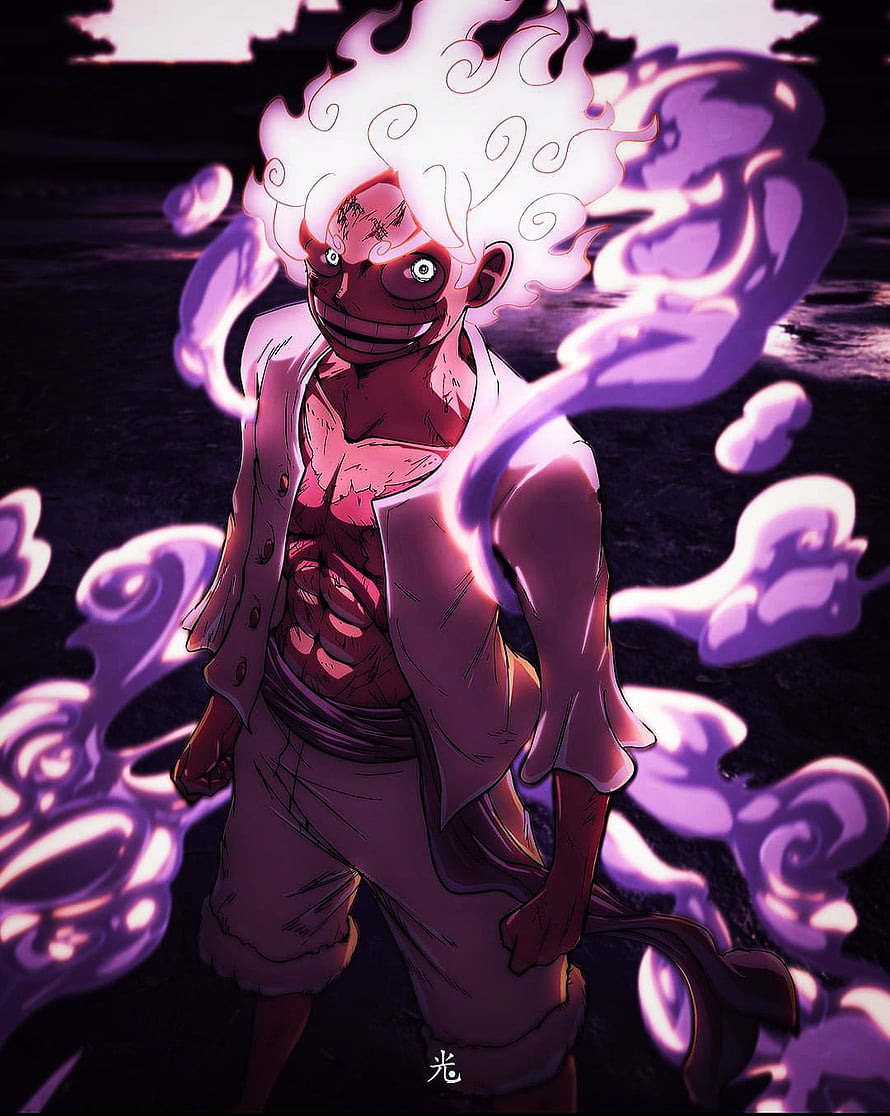 Monkey D Luffy Gear 5 Nika Form with Purple Aura in One Piece Anime Art HD phone wallpaper