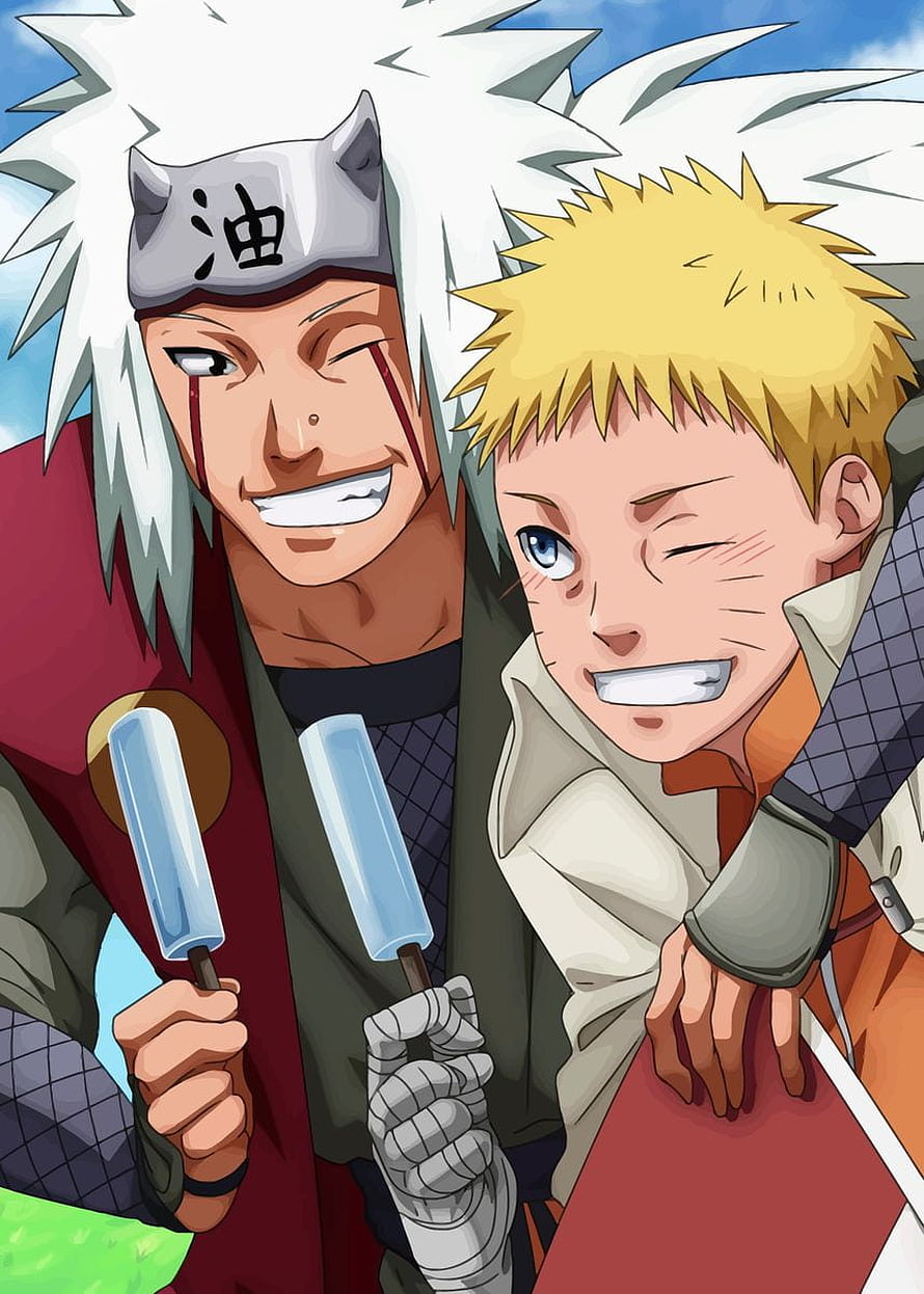 Naruto and Jiraiya Sharing Popsicles in a Bright Outdoor Scene HD phone wallpaper