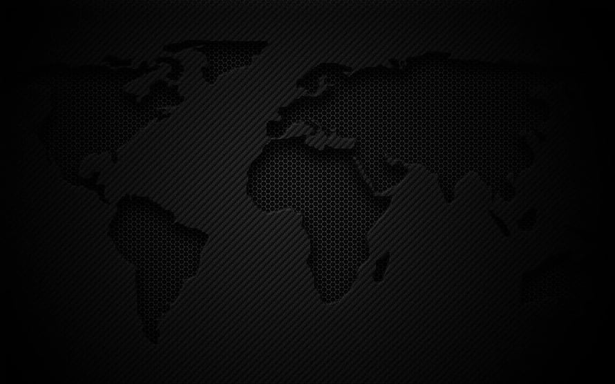 Dark Hexagonal World Map Pattern on Matte Black Background HD wallpaper