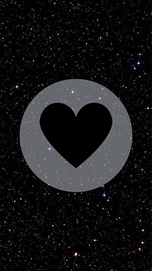 Minimalist Black Heart Inside Grey Circle Against Starry Night Sky Background HD phone wallpaper