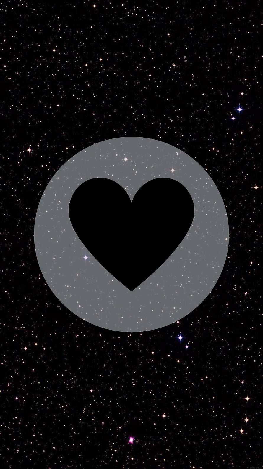 Minimalist Black Heart Inside Grey Circle Against Starry Night Sky Background HD phone wallpaper