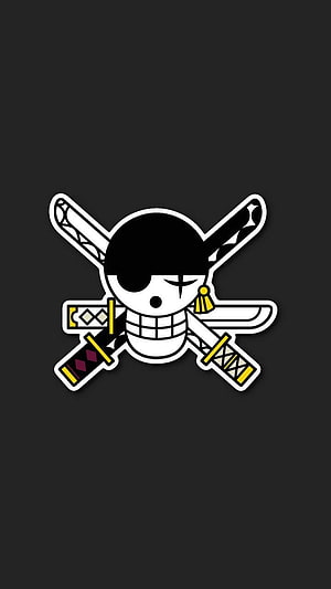 One Piece Roronoa Zoro Minimalist Skull and Crossed Swords Logo HD phone wallpaper