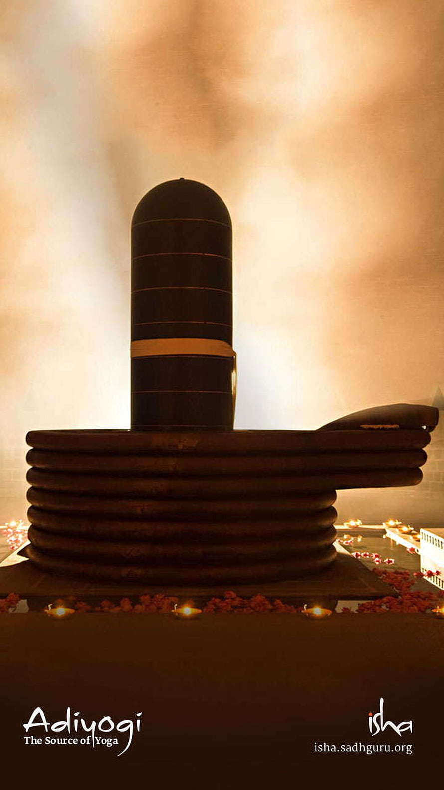 Isha Foundation Dhyanalinga Sculpture at Mahashivratri with Candles and Flowers HD phone wallpaper