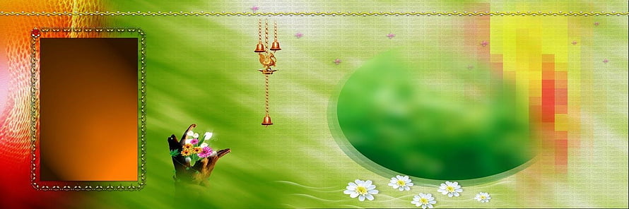 Decorative Green Floral Banner with Hanging Bells and Daisy Accents HD wallpaper