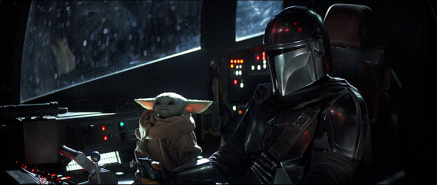 The Mandalorian and Grogu in the cockpit of the Razor Crest HD wallpaper
