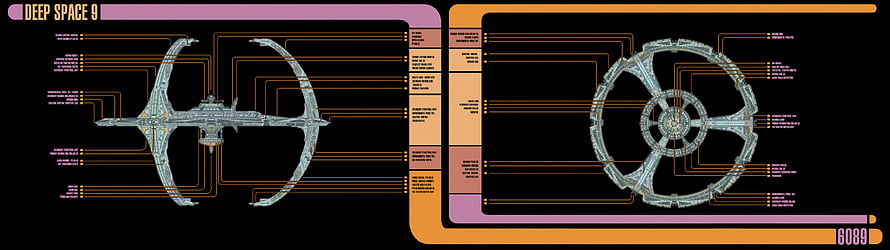 Star Trek Deep Space 9 Schematic Blueprint with Technical Diagrams and Console Interface HD wallpaper
