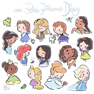 Kawaii Chibi Disney Princesses Illustration Collection HD wallpaper