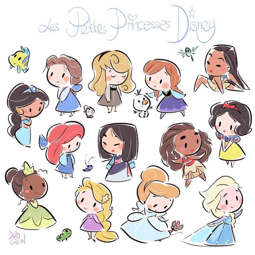 Kawaii Chibi Disney Princesses Illustration Collection HD wallpaper