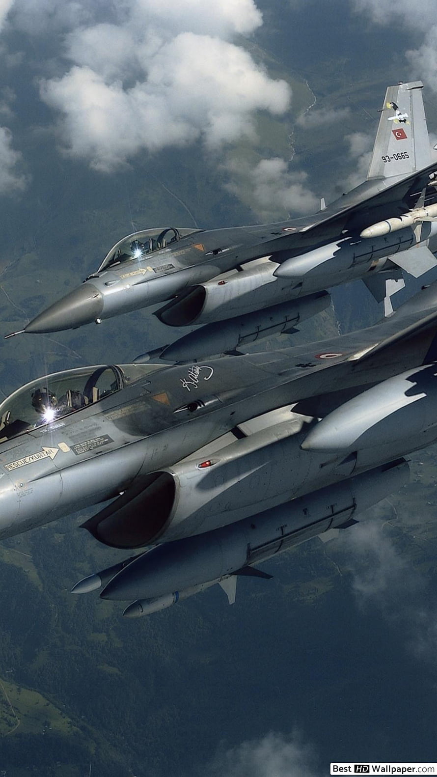 Turkish Air Force F-16 Fighting Falcon Jets in Formation Over Mountainous Terrain HD phone wallpaper