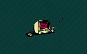 Retro CRT Monitor with Joystick and Light Gun on Dark Teal Background HD wallpaper