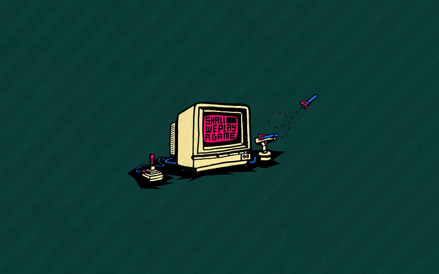 Retro CRT Monitor with Joystick and Light Gun on Dark Teal Background HD wallpaper