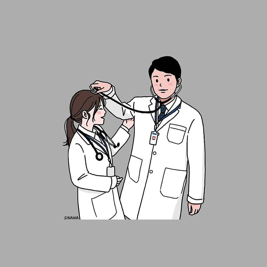 Cute Anime Couple of Doctors Sharing a Stethoscope in White Coats HD phone wallpaper