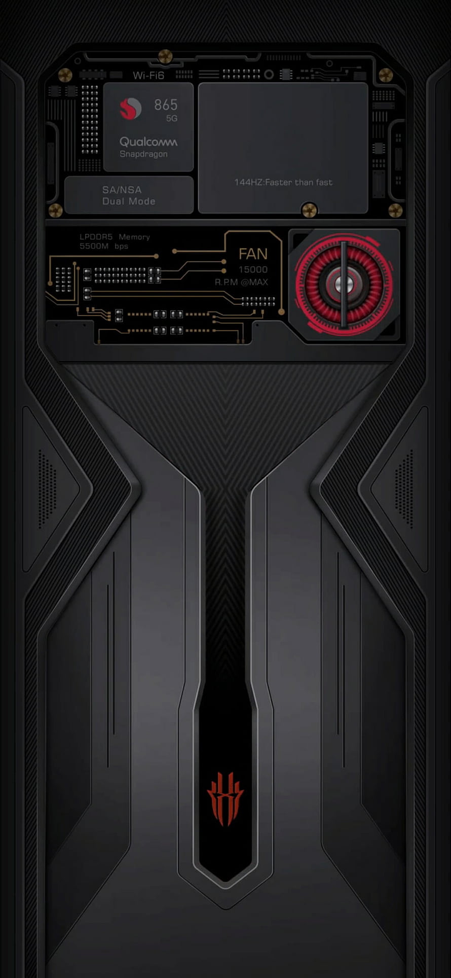 Gaming Phone Internal Hardware Layout Featuring Snapdragon 865 5G Chipset and Cooling Fan HD phone wallpaper