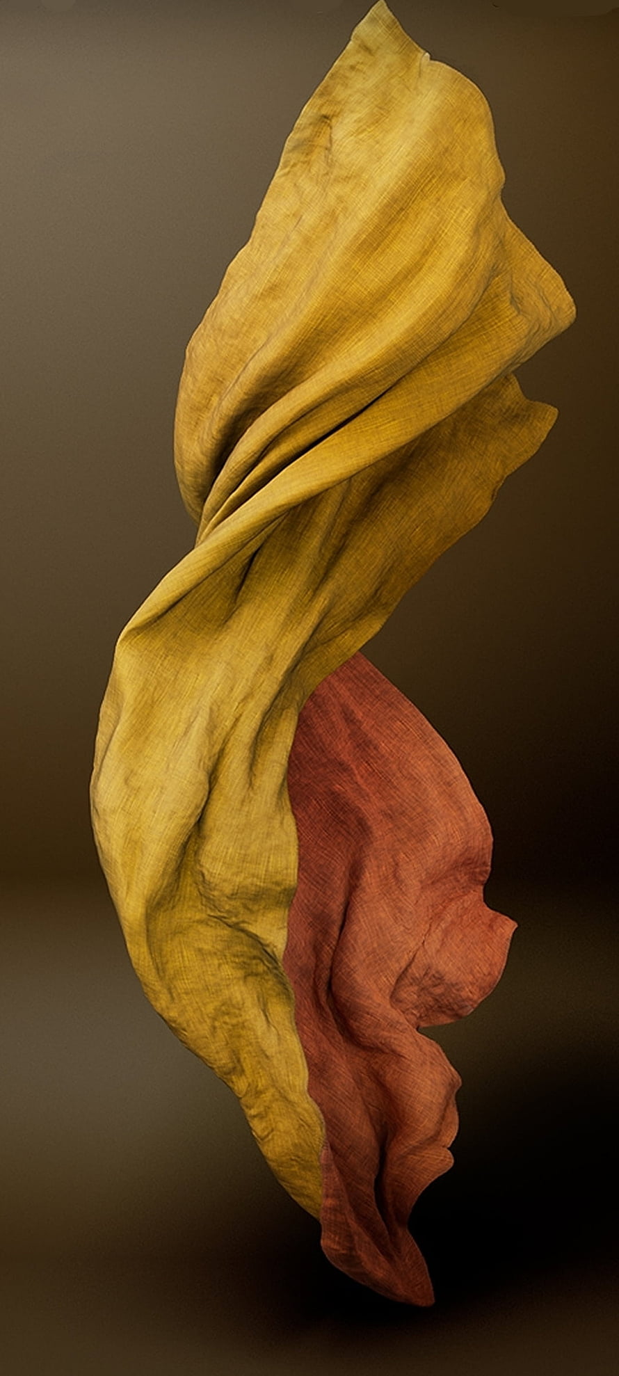 Elegant Draped Fabric in Golden Yellow and Rust Red Against a Dark Background HD phone wallpaper