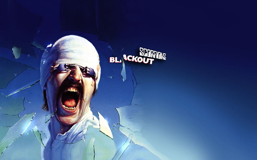 Scorpions Blackout Album Cover Art Featuring Band Member and Shattered Glass Effect HD wallpaper