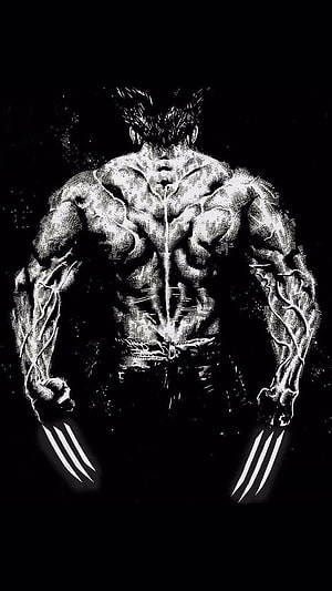 Wolverine Back View with Claws Extended in High Contrast Black and White Comic Art HD phone wallpaper